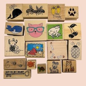 Lot of 18 Wood Mounted Stamps